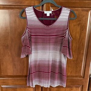 Christopher & Banks Striped Cold-Shoulder Top with Lace Detailing